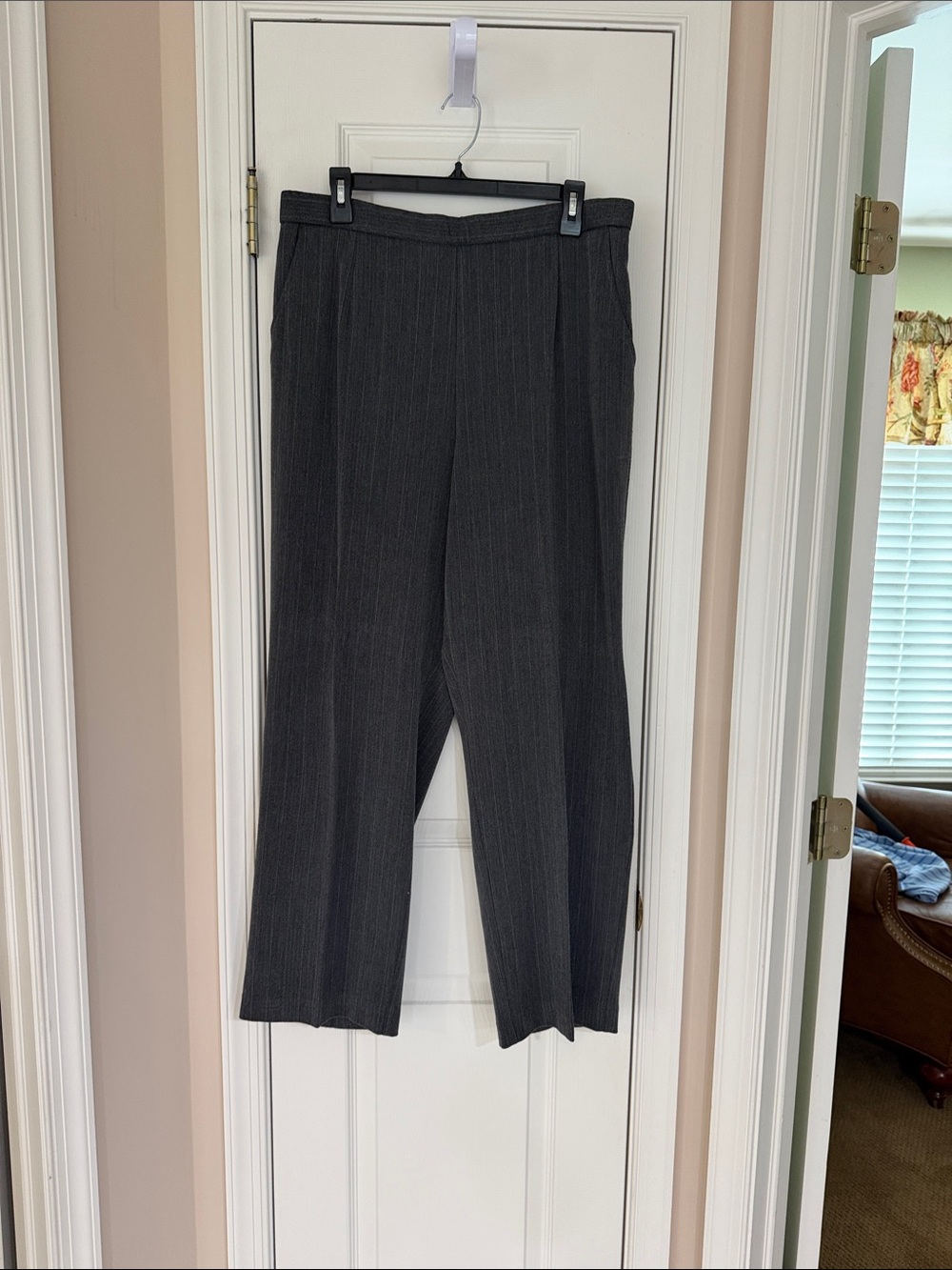 Dress Barn Dark Gray Pinstripe Straight-Leg Pants, Size 16